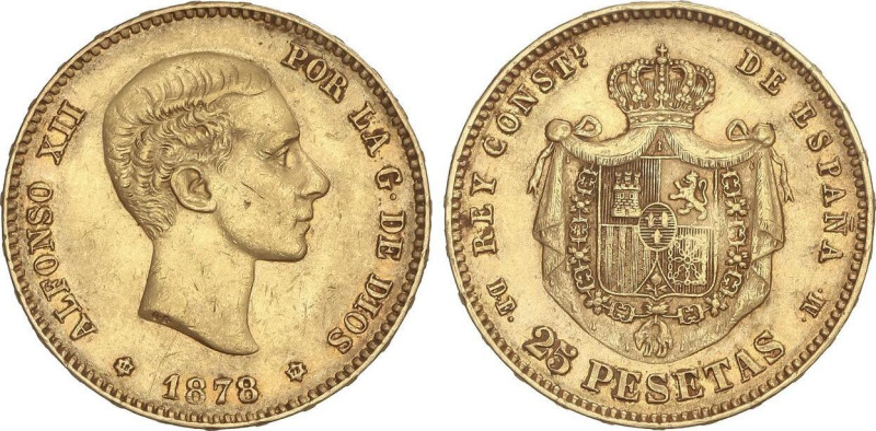 PESETA SYSTEM: ALFONSO XII
25 Pesetas. 1878 (*18-78). D.E.-M. (Pequeños golpeci...