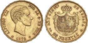 PESETA SYSTEM: ALFONSO XII
25 Pesetas. 1878 (*18-78). D.E.-M. (Pequeños golpecitos). MBC+.