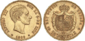 PESETA SYSTEM: ALFONSO XII
25 Pesetas. 1880 (*18-80). M.S.-M. (Pequeños golpecitos). MBC+.