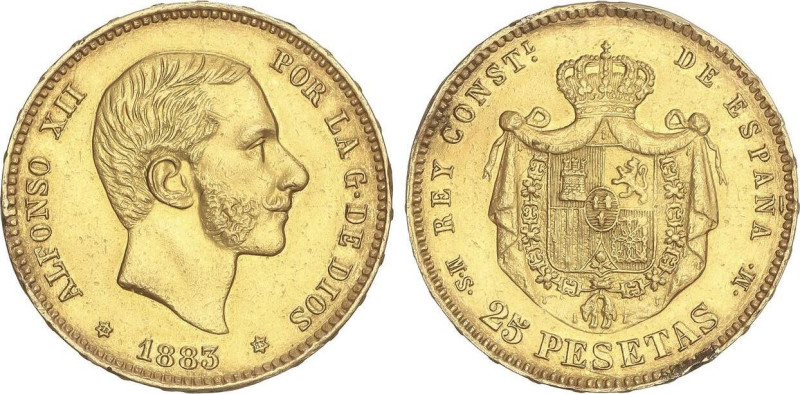 PESETA SYSTEM: ALFONSO XII
25 Pesetas. 1883 (*18-83). M.S.-M. (Restos de soldad...