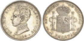 PESETA SYSTEM: ALFONSO XIII
2 Pesetas. 1905 (*19-05). S.M.-V. Restos brillo original. EBC+.