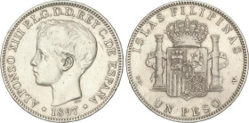PESETA SYSTEM: ALFONSO XIII
1 Peso. 1897. FILIPINAS. S.G.-V. (Limpiada, golpecitos). MBC.