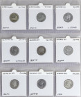 PESETA SYSTEM: LOTS
Lote 9 monedas 50 Céntimos. 1869 a 1926. GOBIERNO PROVISIONAL, ALFONSO XII y ALFONSO XIII. 1869 (*6-9) descolgada, 1870 (*7-0), 1...