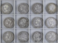 PESETA SYSTEM: LOTS
Lote 46 monedas 5 Pesetas. 1870 a 1898. GOBIERNO PROVISIONAL a ALFONSO XIII. Diferentes fechas. A EXAMINAR. MBC- a MBC.