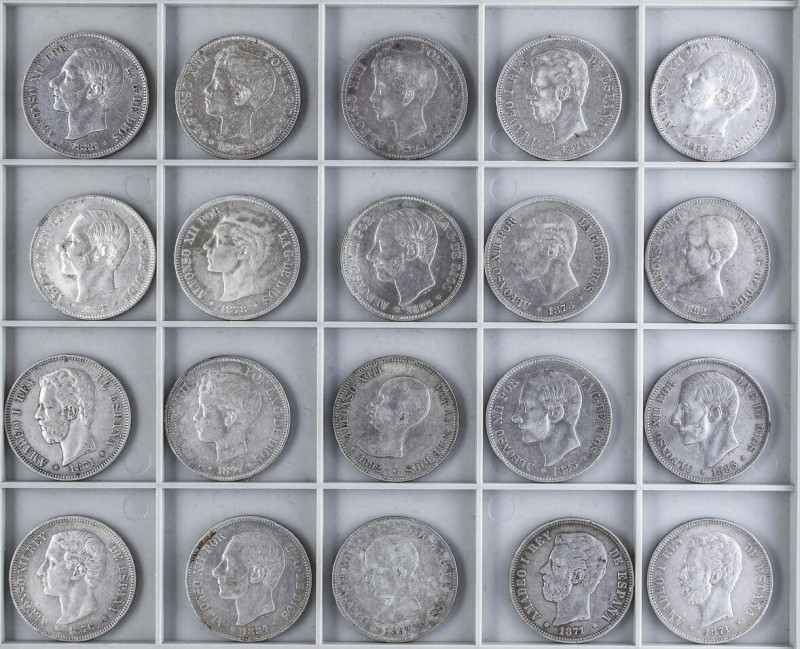 PESETA SYSTEM: LOTS
Lote 50 monedas 5 Pesetas. 1870 a 1898. GOBIERNO PROVISIONA...