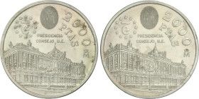 PESETA SYSTEM: JUAN CARLOS I
Lote 2 monedas 2.000 Pesetas. 1995. AR. Presidencia consejo U.E. En precinto. SC.