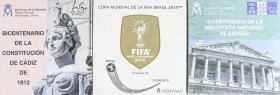 PESETA SYSTEM: JUAN CARLOS I
Lote 3 monedas 10 Euro. 2012. AR. Mundial Brasil 2014, Bicentenario Constitución Cádiz 1812 y III centenario Biblioteca ...