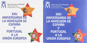 PESETA SYSTEM: JUAN CARLOS I
Lote 4 monedas 0, 25, 10 (2) y 20 Euro. 2011. XXV ANIVERSARIO DE LA ADHESIÓN DE ESPANA Y PORTUGAL A LA U.E. AU, AR. En e...