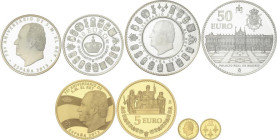 PESETA SYSTEM: JUAN CARLOS I
Lote 4 monedas 5, 10, 20 y 50 Euro. 2013. 75 ANIVERSARIO DE SU MAJESTAD EL REY JUAN CARLOS I. AU, AR y AR dorada. En est...