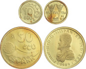 PESETA SYSTEM: ECU ISSUES
Lote 2 monedas 10 y 50 Ecu. 1989. AU. Plus Ultra y Felipe II. En estuches originales con certificado. FDC.