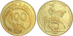 PESETA SYSTEM: ECU ISSUES
100 Ecu. 1989. 34,48 grs. AU. Carlos V. En estuche original con certificado. FDC.