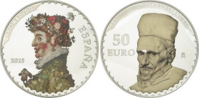PESETA SUSTEM: FELIPE VI
50 Euro. 2015. III SERIE TESOROS DE MUSEOS ESPAÑOLES. AR. Arcimboldo / Velázquez. Tirada: 4.000 piezas. En estuche original ...