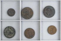 LOTS AND COLLECTIONS
Lote 6 monedas. CARLOS III, OCUPACIÓN NAPOLEÓNICA, FERNANDO VII e ISABEL II. 2 maravedís Carlos III, 1 Cuarto 1809 ocupación nap...