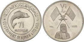 WORLD COINS: AJMAN
7 1/2 Riyals. 1389 d.H. (1970 d.C.). 22,9 grs. AR. Humaid al-Naimi. KM-5. SC.