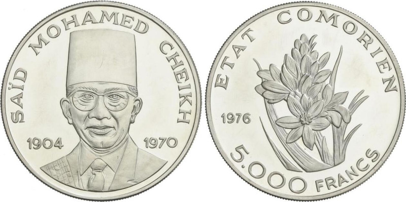 WORLD COINS: COMOROS
5.000 Francs. 1976. SAÏD MOHAMED CHEIKH. 44,72 grs. AR. Ti...