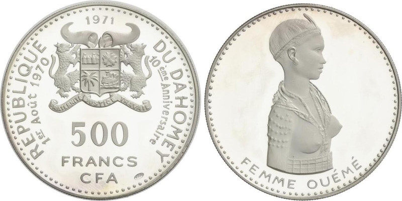 WORLD COINS: DAHOMEY
500 Francs. 1971. 25,41 grs. AR. Femme ouémé. X aniversari...