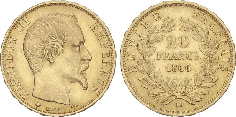 WORLD COINS: FRANCE
20 Francs. 1860-BB. NAPOLEÓN III. ESTRASBURGO. 6,39 grs. AU...