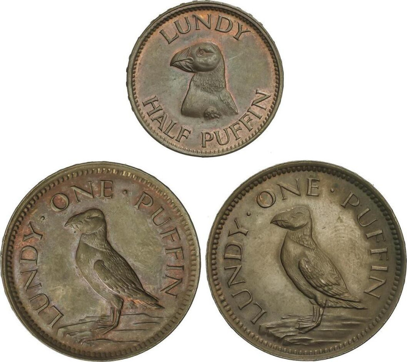 WORLD COINS: LUNDY
Lote 3 monedas 1/2 y 1 Lundy (2). 1929. Br. Martin Coles Har...