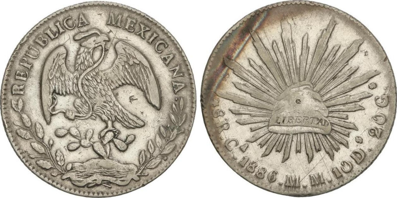 WORLD COINS: MEXICO
8 Reales. 1886-Ca. CHIHUAHUA. M.M. 26,71 grs. AR. Pequeños ...