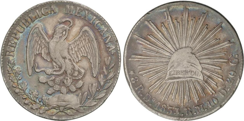 WORLD COINS: MEXICO
8 Reales. 1834/3/2-Do. DURANGO. R.M./R.L. 27,04 grs. AR. (G...