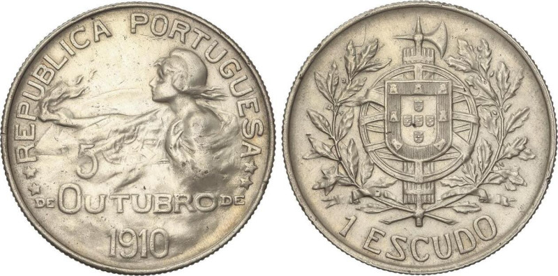 WORLD COINS: PORTUGAL
1 Escudo. 1910. 24,99 grs. AR. ESCASA. KM-560. EBC-.