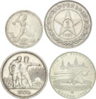 WORLD COINS: RUSSIA
Lote 4 monedas 50 Kopeks, 1 (2), 5 Roubles. 1921, 24 (2), 1978. AR. A EXAMINAR. Y-84, 89.1, 90.1, 156. MBC+ a EBC+.
