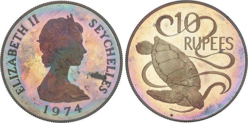 WORLD COINS: SEYCHELLES
10 Rupees. 1974. 28,53 grs. AR. Tortuga. En estuche ori...