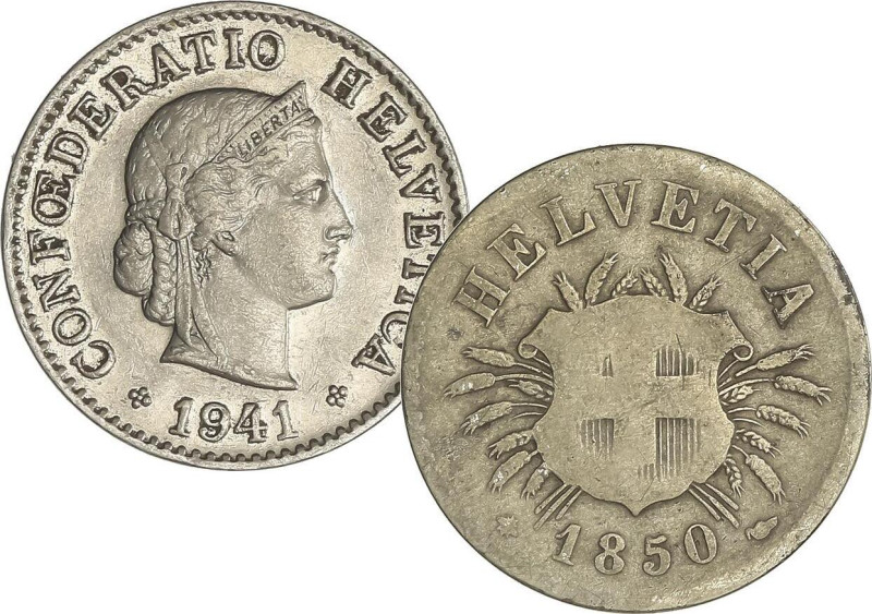 WORLD COINS: SWITZERLAND
Lote 2 monedas 5 Rappen. 1850-BB, 1941. Ni, Ve. A EXAM...