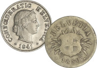 WORLD COINS: SWITZERLAND
Lote 2 monedas 5 Rappen. 1850-BB, 1941. Ni, Ve. A EXAMINAR. KM-5, 26B. BC+ y SC.