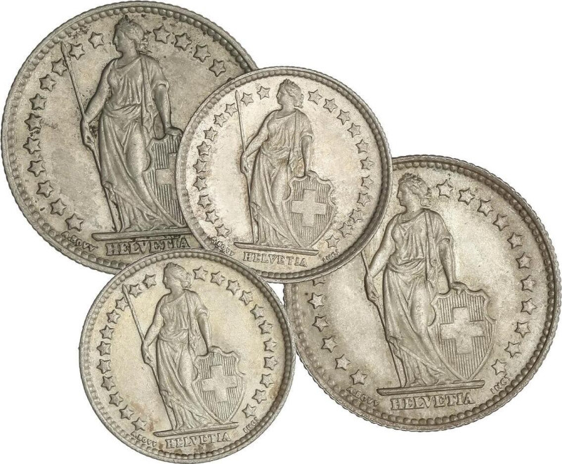 WORLD COINS: SWITZERLAND
Lote 4 monedas 1/2 (2) y 1 Franc (2). 1929 a 1955. AR....