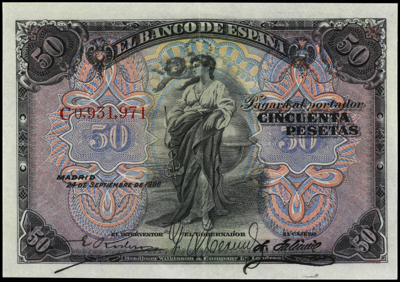 SPANISH BANK NOTES: BANCO DE ESPAÑA
50 Pesetas. 24 Septiembre 1906. Serie C. (D...