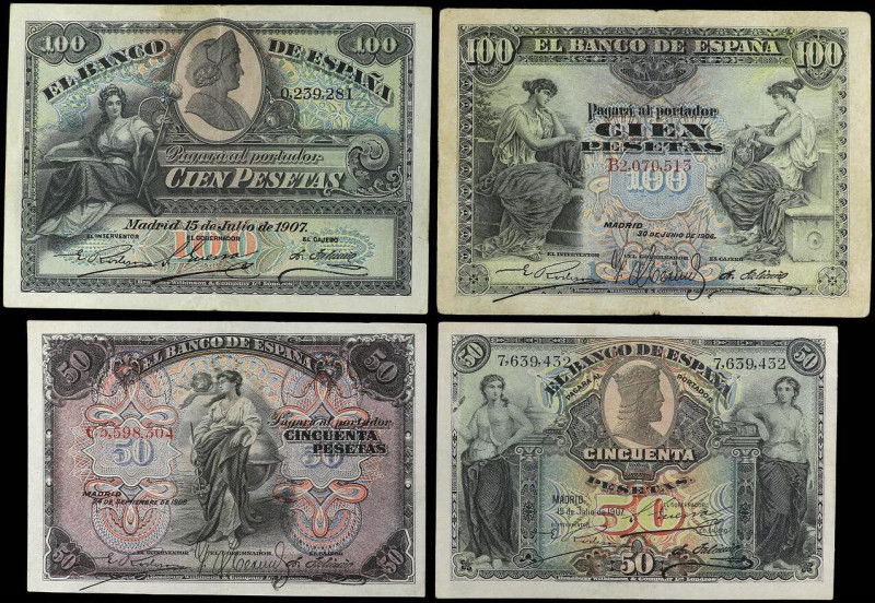 SPANISH BANK NOTES: BANCO DE ESPAÑA
Lote 4 billetes 50 (2) y 100 Pesetas (2). 1...