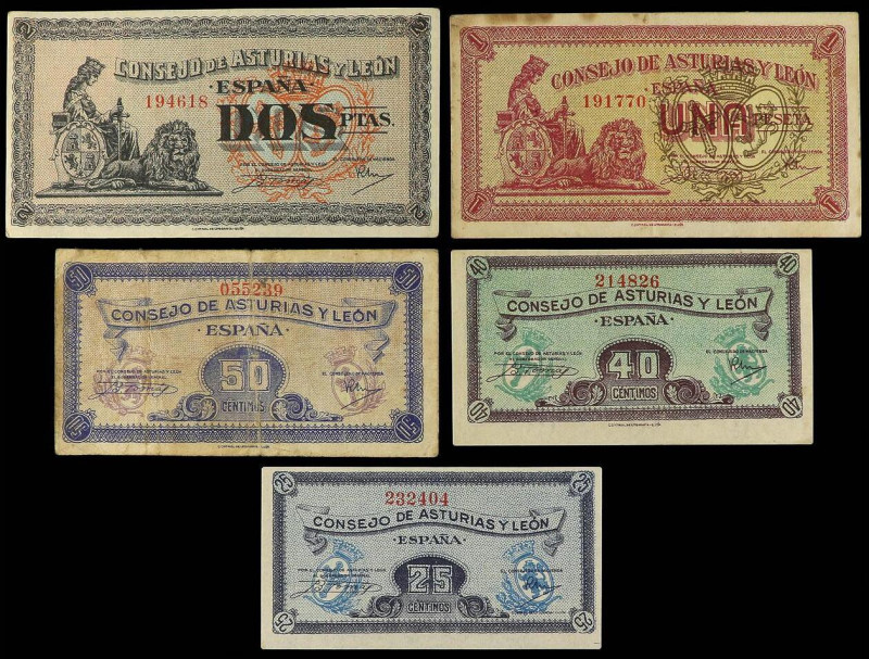 SPANISH BANK NOTES: CIVIL WAR, REPUBLICAN ZONE
Serie 5 billetes 25, 40, 50 Cént...