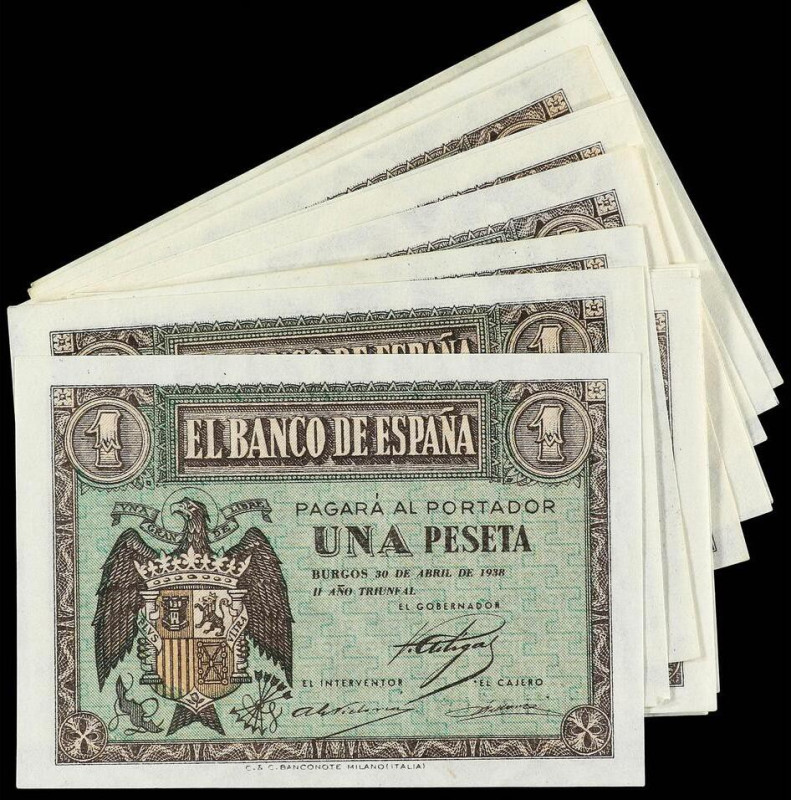 SPANISH BANK NOTES: ESTADO ESPAÑOL
Lote 14 billetes 1 Peseta. 30 Abril 1938. Se...