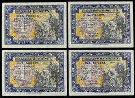 SPANISH BANK NOTES: ESTADO ESPAÑOL
Lote 4 billetes 1 Pesetas. 1 Junio 1940. Hernán Cortés. Sin serie. Cuarteto correlativo. Ed-441. SC-.