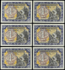 SPANISH BANK NOTES: ESTADO ESPAÑOL
Lote 6 billetes 1 Peseta. 1 Junio 1940. Hernán Cortés. Serie B. Incluye trío correlativo. Ed-441a. EBC a EBC+.