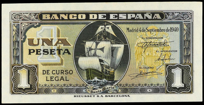 SPANISH BANK NOTES: ESTADO ESPAÑOL
1 Peseta. 4 Septiembre 1940. Carabela. Serie...