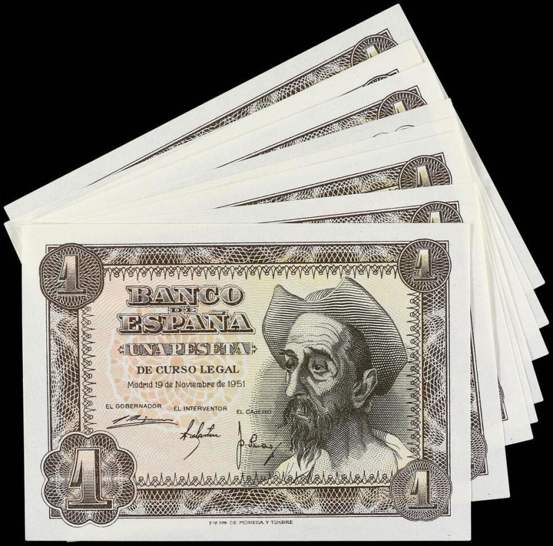 SPANISH BANK NOTES: ESTADO ESPAÑOL
Lote 9 billetes 1 Peseta. 19 Noviembre 1951....
