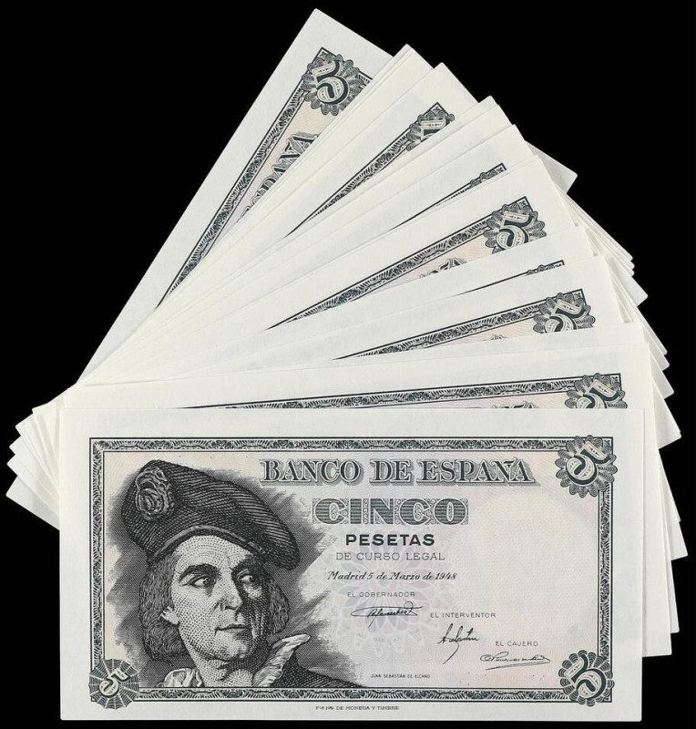 SPANISH BANK NOTES: ESTADO ESPAÑOL
Lote 15 billetes 5 Pesetas. 5 Marzo 1948. El...