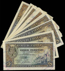 SPANISH BANK NOTES: ESTADO ESPAÑOL
Lote 17 billetes 5 Pesetas. 4 Septiembre 1940. Alcázar de Segovia. Serie A (3), Serie B (2), Serie H, Serie J (7, ...