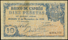 SPANISH BANK NOTES: ESTADO ESPAÑOL
10 Pesetas. 21 Noviembre 1936. (Reparaciones). Ed-418. MBC.