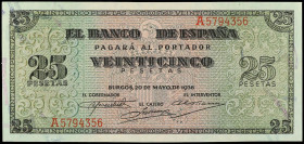 SPANISH BANK NOTES: ESTADO ESPAÑOL
25 Pesetas. 20 Mayo 1938. Giralda de Sevilla. Serie A. Ed-430. SC-.