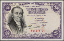 SPANISH BANK NOTES: ESTADO ESPAÑOL
25 Pesetas. 19 Febrero 1946. Florez Estrada. Serie A. Ed-450a. EBC+.