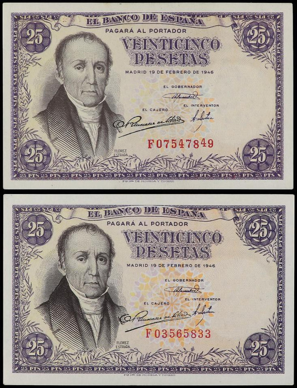 SPANISH BANK NOTES: ESTADO ESPAÑOL
Lote 2 billetes 25 Pesetas. 19 Febrero 1946....