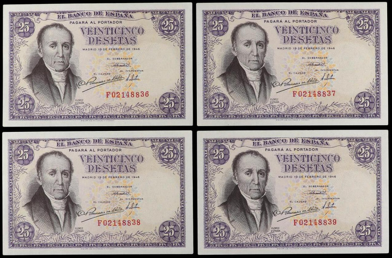 SPANISH BANK NOTES: ESTADO ESPAÑOL
Lote 4 billetes 25 Pesetas. 19 Febrero 1946....