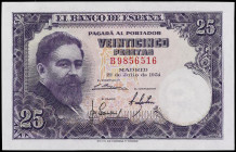 SPANISH BANK NOTES: ESTADO ESPAÑOL
25 Pesetas. 22 Julio 1954. Albéniz. Serie B. Ed-467a. EBC+.