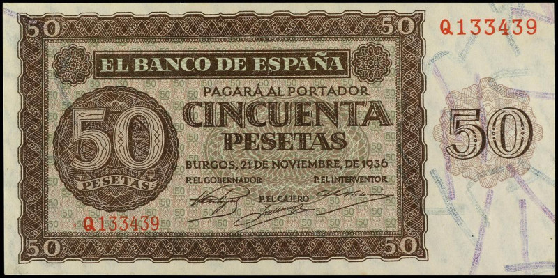 SPANISH BANK NOTES: ESTADO ESPAÑOL
50 Pesetas. 21 Noviembre 1936. Serie Q. Ed-4...