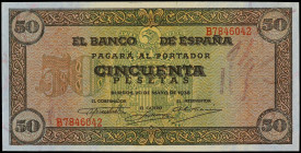 SPANISH BANK NOTES: ESTADO ESPAÑOL
50 Pesetas. 22 Mayo 1938. Castillo de Olite. Serie B. (Arrugas de impresión). Ed-431a. SC-.