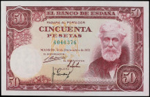 SPANISH BANK NOTES: ESTADO ESPAÑOL
50 Pesetas. 31 Diciembe 1951. Rusiñol. Sin serie.. (Levísima manchita en margen). Ed-462. SC.