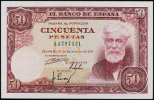 SPANISH BANK NOTES: ESTADO ESPAÑOL
50 Pesetas. 31 Diciembe 1951. Rusiñol. Serie A. (Leve Arruga). Ed-462a. SC-.